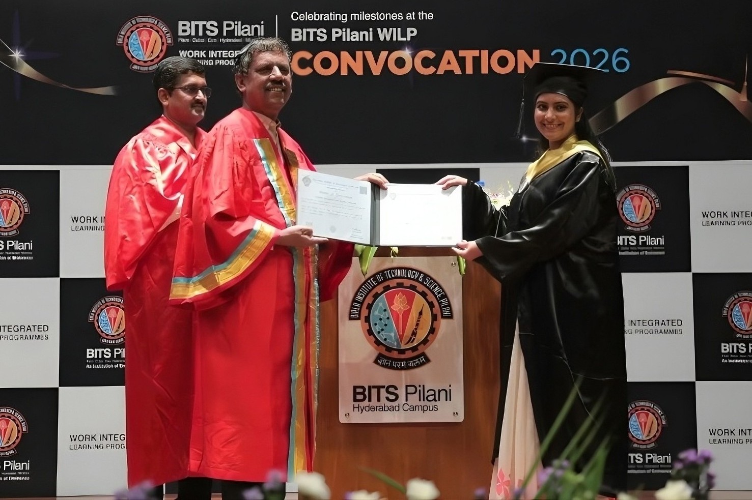 Pallavi receiving her M.Tech degree at BITS Pilani WILP Convocation 2026